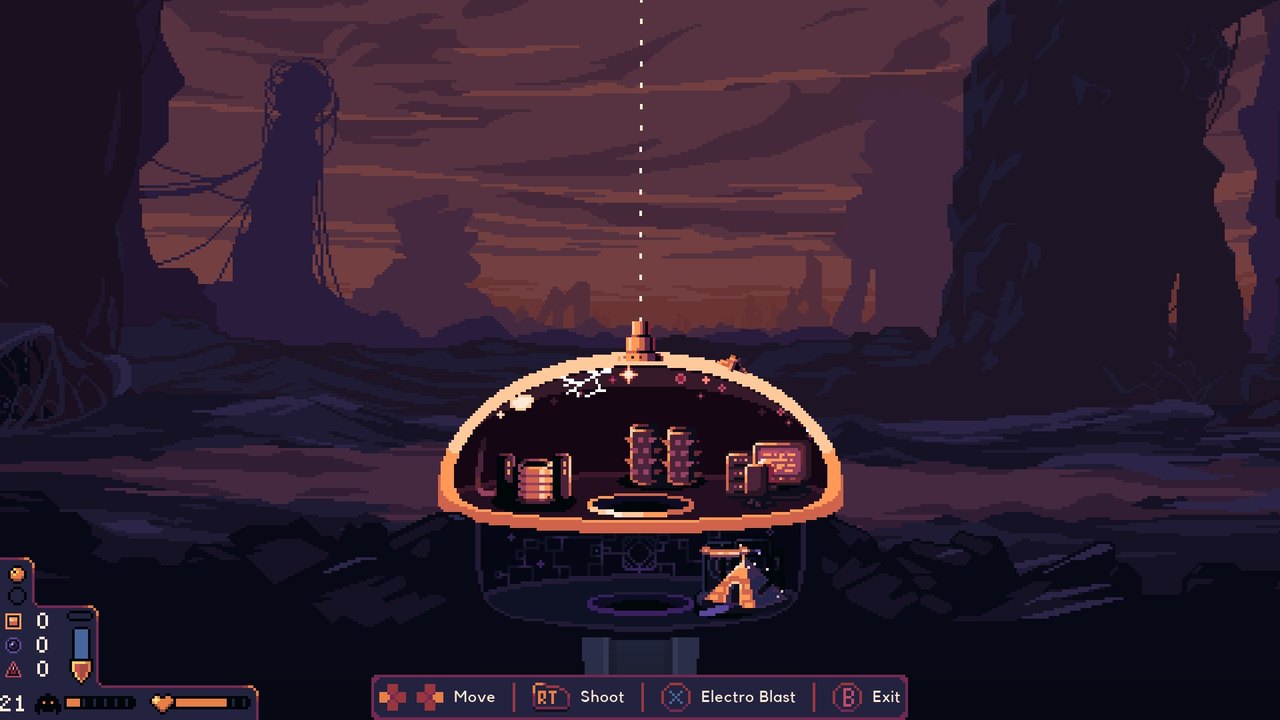 Dome Keeper pixel-art mining and defense scene