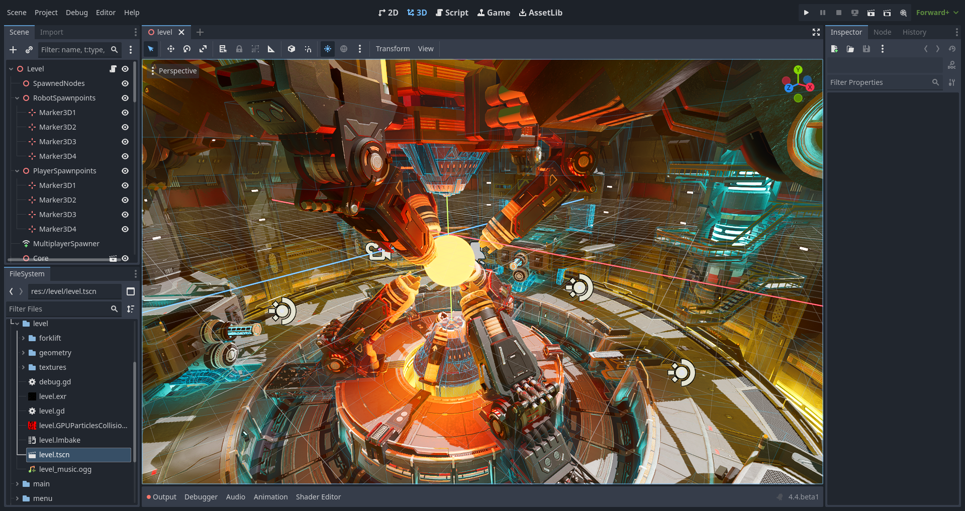 Godot 4 editor showing a 3D game project